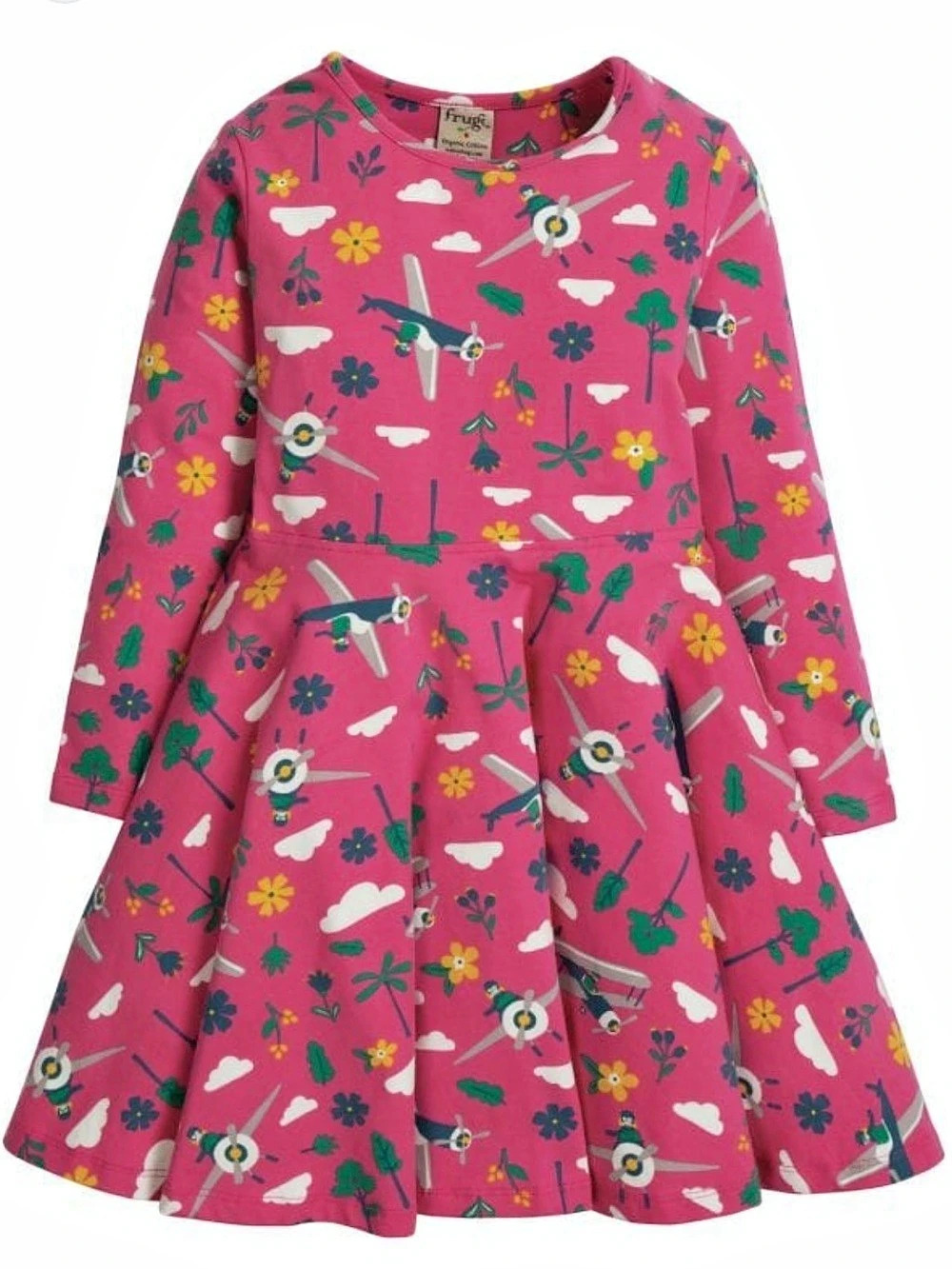 Frugi Sofia Playful Planes Floral Skater Twirl Dress Sz 7-8